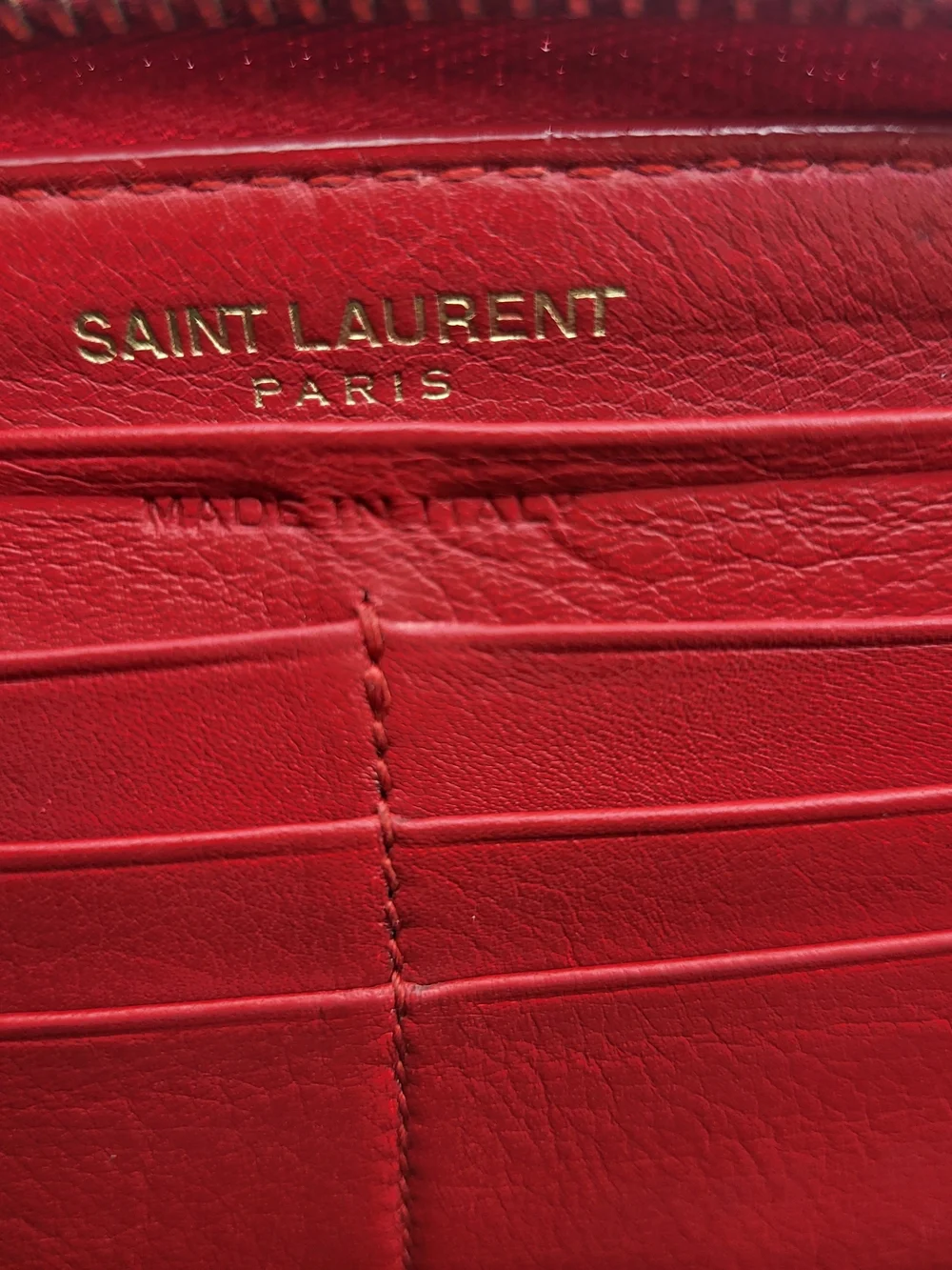 YVES SAINT LAURENT Ysl Line Calfskin Leather Cerise Long Wallet.Authentic w/COA.